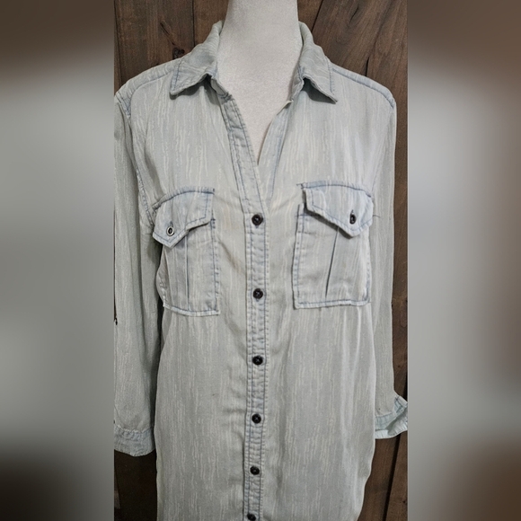 PHILOSOPHY Denim Tencel Button Down  Shirt Dress In Light Blue. Size Small - Picture 5 of 14